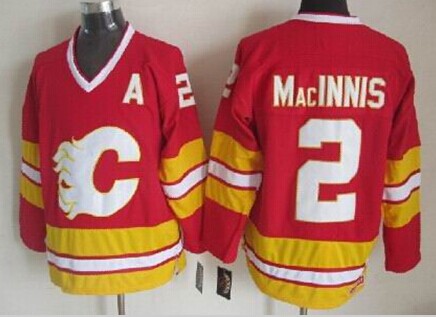 Men's Calgary Flames #2 Al MacInnis 1989 Red CCM Vintage Throwback Jersey Men's Calgary Flames #2 Al MacInnis 1989 Red CCM Vintage Throwback Jersey